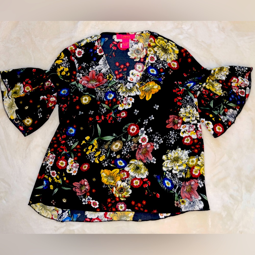 Catherine Malandrino Floral Print Short Sleeve Blouse